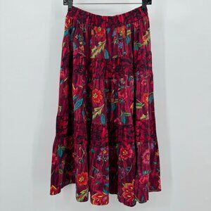 vtg carole little burgundy floral midi skirt women’s S boho cottagecore fairy